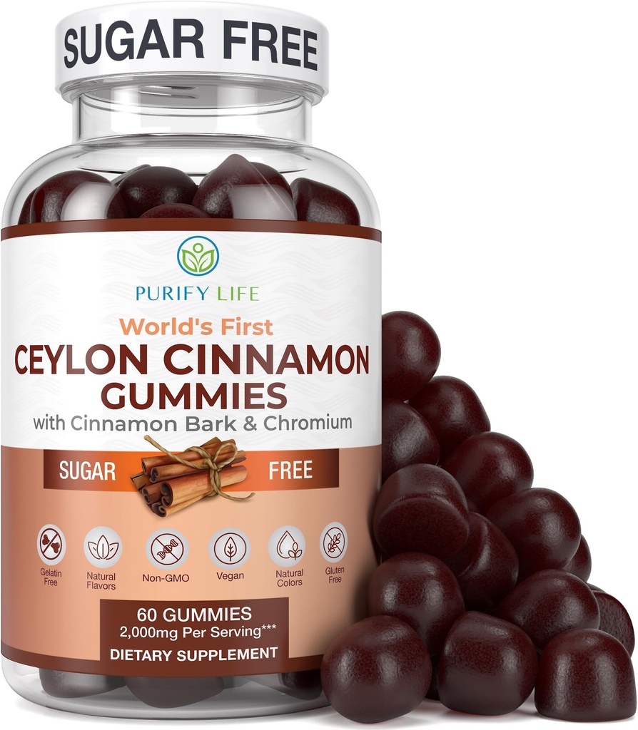 Zuckerfreie Ceylon Cinnamon Gummie (2.000mg/Serving) Ceylon Cinnamon Ergänzung für Gehirngesundheit, Vegan, Glutenfrei, Ersetzen Ceylon Cinnamon Kapseln, Pillen, Pulver, Extrakt (60 Chews)