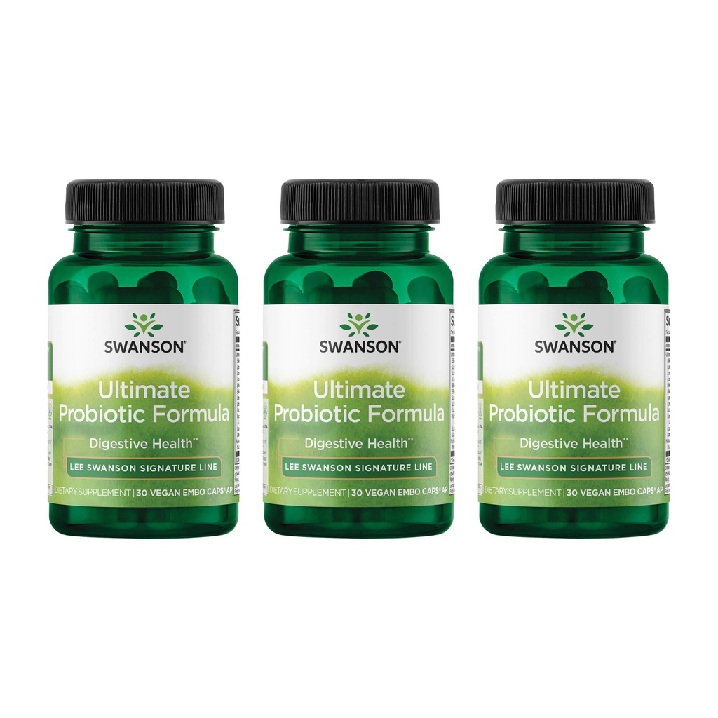 Swanson Ultimate Probiotic Formula Digestive Health Immune System Support 66 Million CFU Prébiotique NutraFlora scFOS 30 DRcaps Capsules de Véggie (Caps) (3 Pack)