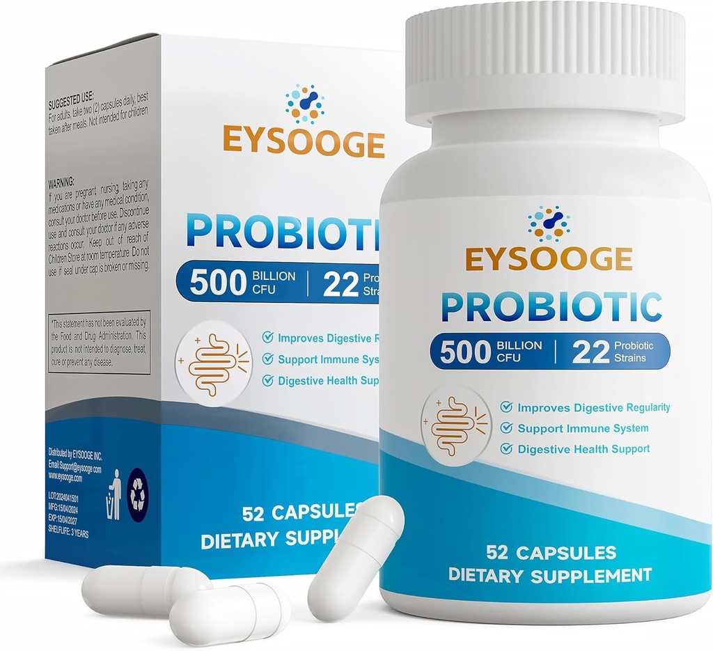 Probiotiques pour les femmes et les hommes, Pro Formula, Supplément probiotique quotidien, aide à apaiser les troubles abdominaux occasionnels et ballonnement, 500 milliards CFU, 22 souches, 52 capsules