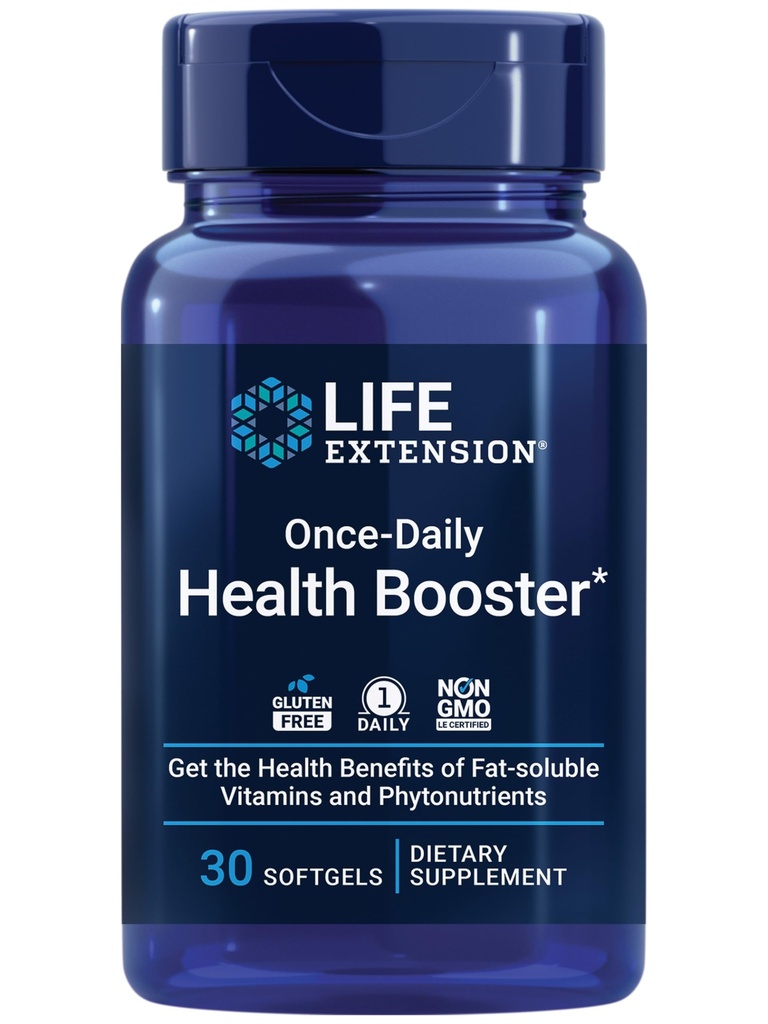 Prolongation de la durée de vie Booster santé une fois par jour, vitamines E, K1 et K2, phospholipides, nutriments gras-soluble pour la santé des yeux, santé des os, santé cardiaque, sans gluten, 1 jour, non-OGM, 30 softgels