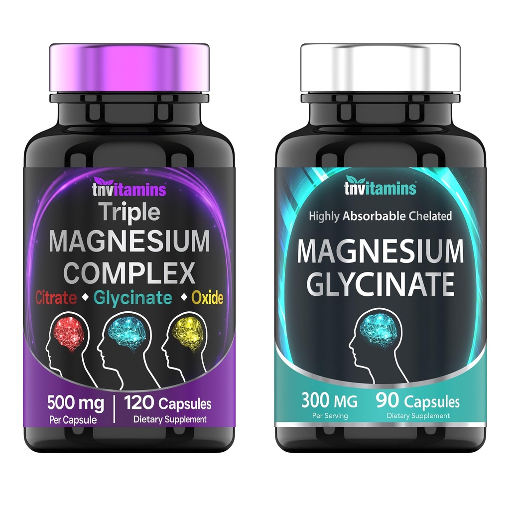 Triple Magnesium Complex 500mg (120 Kapseln) & Magnesium Glycinat 300mg (90 Kapseln)