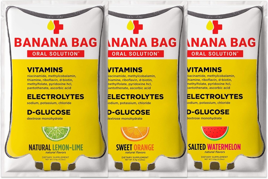 Banana Bag Oral Solution Packets – Variety Pack 15pk | Eine Refreshing-Mischung von Elektrolyten, Vitamin C und B-Complex | Gefertigt für Hydration und Energie, egal ob zu Hause, Arbeit oder auf dem Go