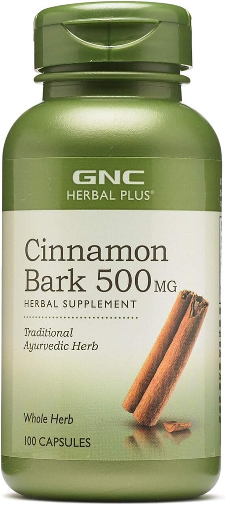 GNC Herbal Plus Cinnamon Bark Supplément 500mg, Herbe ayurvédique traditionnelle, 100 portions