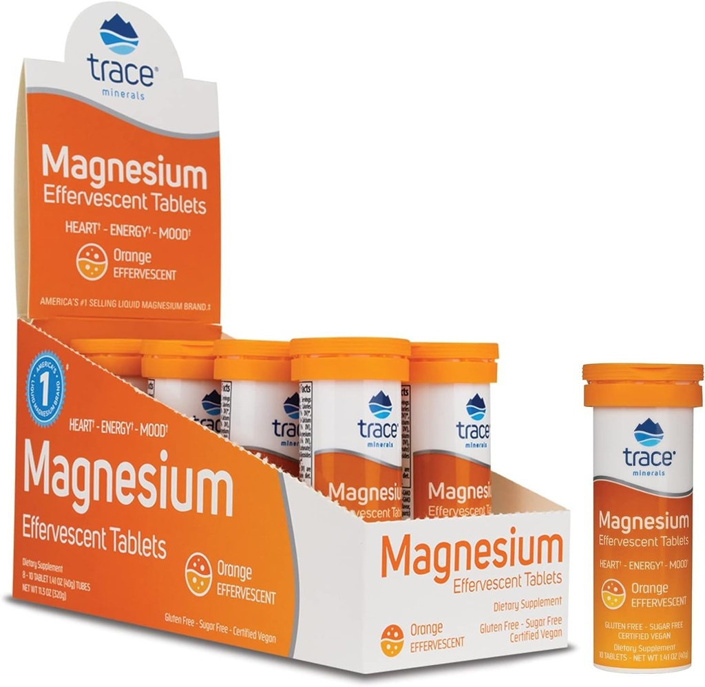 Minerali di Trace Magnesio Effervescente - Integratore di supporto sanitario Bone & Circulatory - Integratore di magnesio per aiutare la salute cardiovascolare & Positive Outlook - Arancione, 8 Contenitori (80 Serve)