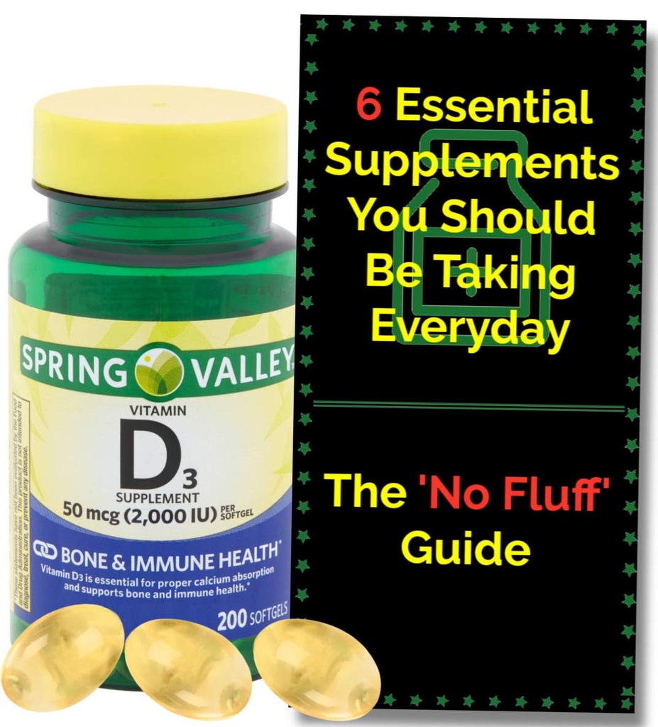 Vitamin D3 2000iu Softgels (50 mcg) (200 Count - 6+ Month Supply) Knochen- und Immungesundheit aus Spring Valley. + 'No Fluff' Supplement Guide