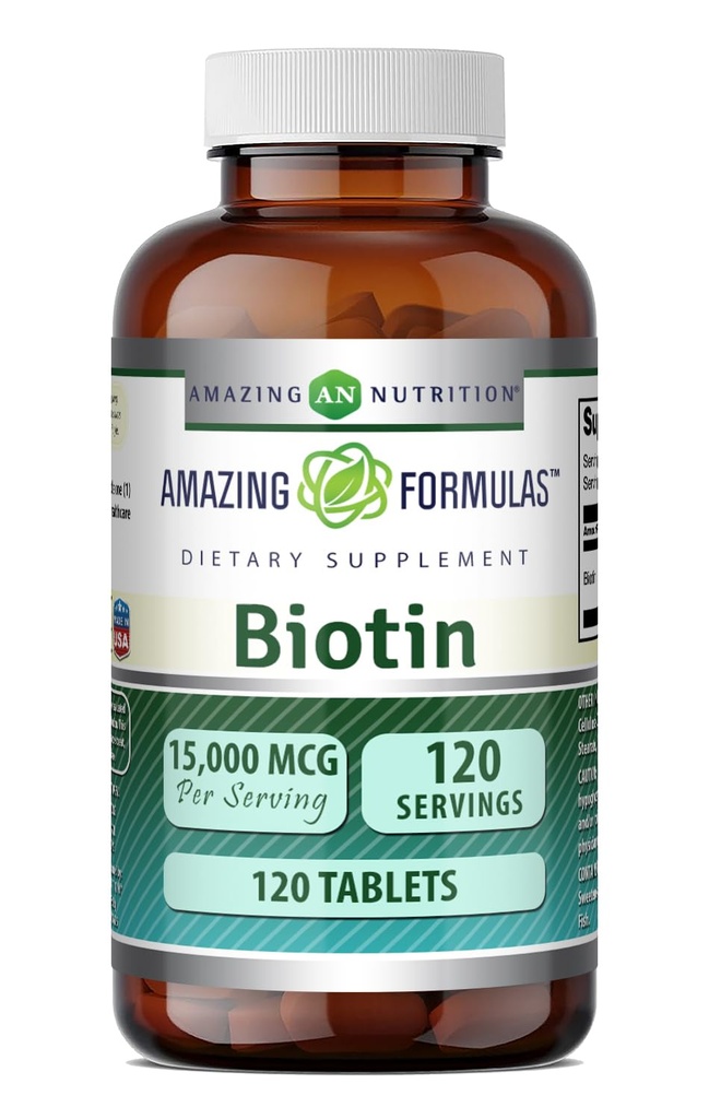 Incredibile Formulas Biotin Supplemento | 15000 Mcg Per Serving | 120 compresse | Non-GMO | Gluten Free | Made in USA