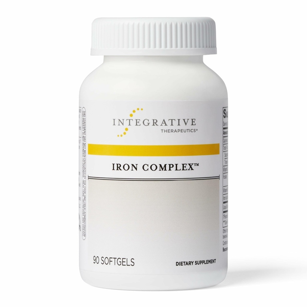 Thérapeutique intégrative Complexe de fer - Soutien du bien-être et de l'énergie avec les vitamines C et B12* - Comprend le folate - Sans gluten et sans lait - 90 softgels (45 portions)