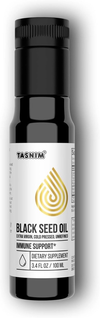 Olio di semi di nero etiope 3.4 Fl Oz - Olio di semi nero pressato a freddo per il supporto immunitario, alta potenza 5.7% - 21% pelle di timochinone, salute dei capelli e dei capelli - Olio di semi di cumino nero non raffinato - senza glutine