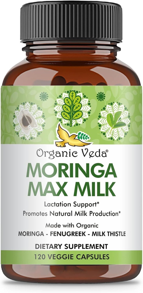 Bio Veda Moringa Max Milk Lactation Supplement (120 Kapseln) - 1800mg Super Strength Organic Vegan Complex mit Fenugreek, Milchdistel, Moringa Leaf & Samen für die Milchversorgung