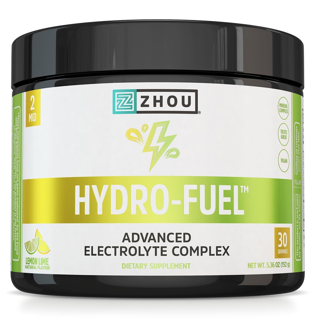 ZHOU Hydro-Fuel - Elektrolyte Pulver, Sugar Free Hydration Drink Mix w/Magnesium, Zink, Kalium & Natrium, Nährstoffe, Mineralstoffe & Coconut Water Extract, No Sugar - Lemon Lime, 5.36 Unze (30 Portionen)
