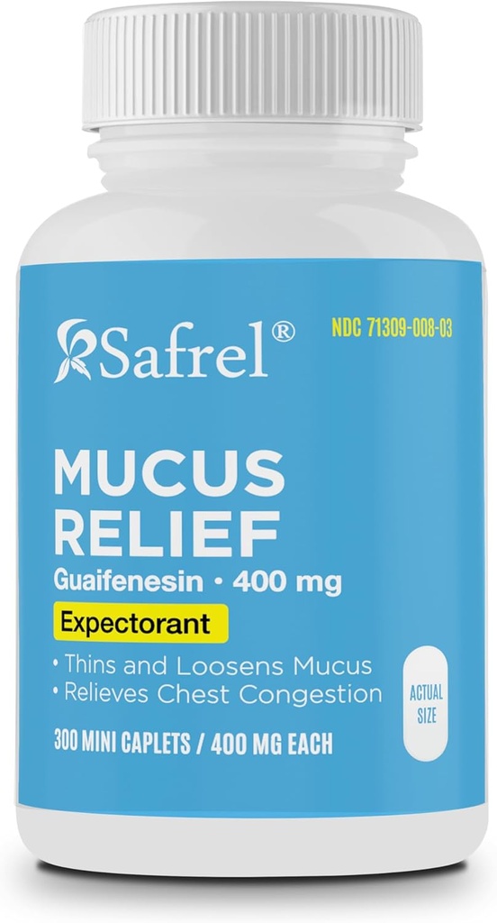 Safrel Pharma Mucus Relief Guaifenesin 400 mg - Fast Acting Expectorant, Thins und Loosens Mucus, Relieves Chest Congestion, Cough, Cold and Flu | (300 Count (Pack of 1))