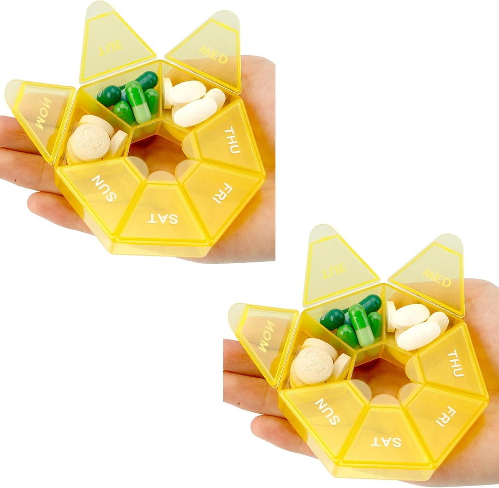 Pill Organizer 2 Pack - Settimanale 7 giorni Piccolo caso per la medicina, 1 volta al contenitore di giorno, Travel Holder (giallo)