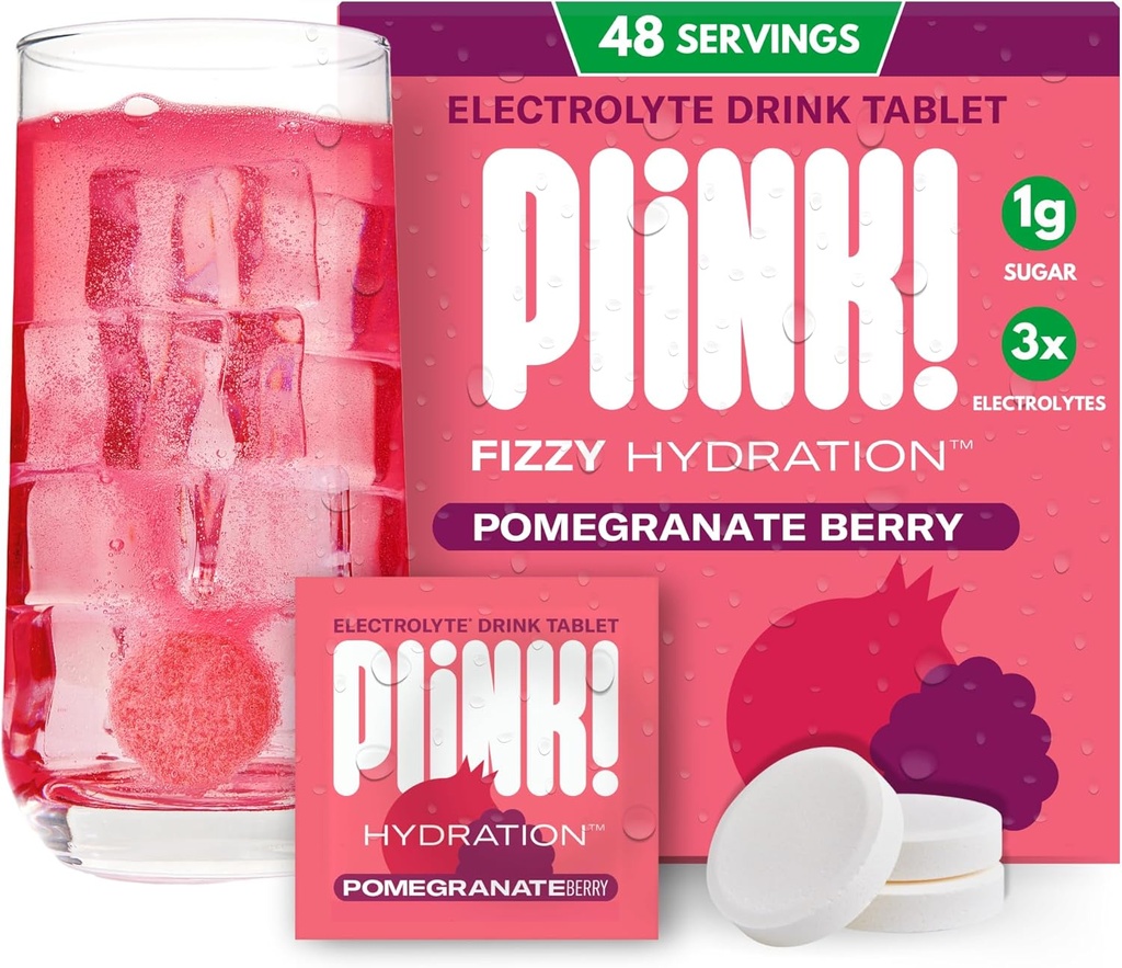 Plink! Fizzy Electrolyte Tablets für Erwachsene & Kinder – Granatapfel Berry, 48ct – Family-Friendly Daily Hydration – Low Sugar, Vegan, Keto Friendly, Non-GMO