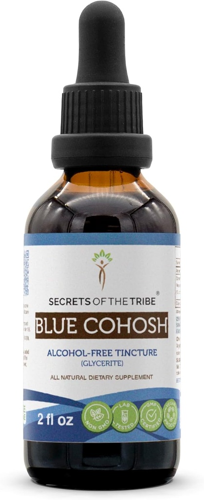 Secrets of the Tribe Blue Cohosh Tincture Alcohol-Free Liquid Extract, Responsible Farmed Blue Cohosh (Caulophyllum Thalictroides) Getrocknete Wurzel (2 FL OZ)