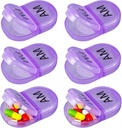 6 Pack Pill Organizer Pocket Small Case Holder Am Pm Pill Case Portable Two Compartment Round Travel 2 volte al giorno per Vitamin Medicine Supplemento (Purple)