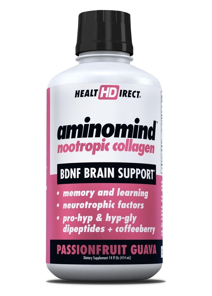 HEALTH DIRECT - AminoMind - Nootropic Collagen Supplement for Brain Health and BDNF - Pro-Hyp & Hyp-Gly Dipeptides, Coffeeberry Antioxidants - Passionfruit Guava - 14 Fl Oz (28 Servierungen)