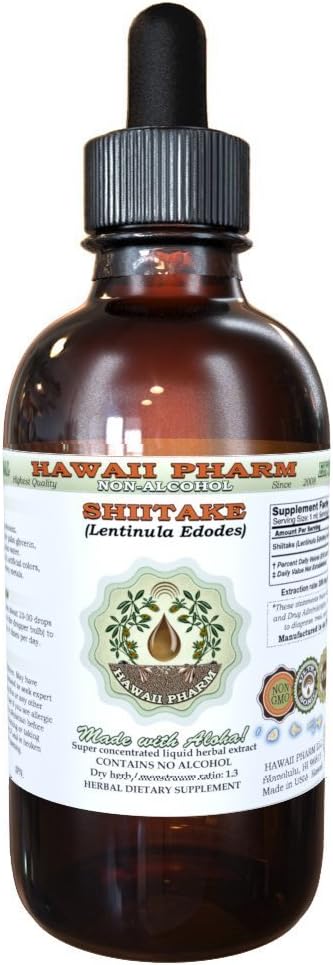 Shiitake Alcohol-Free Liquid Extract, Organic Shiitake (Lentinula Edodes) Getrocknete Pilz Glycerite natürliche Kräuterergänzung, Hawaii Pharm, USA 2 fl.oz