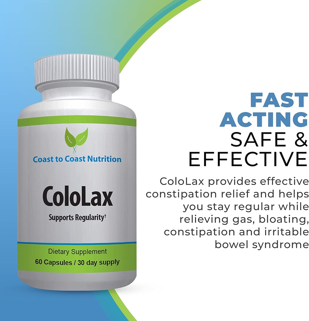 ColoLax Gentle Constipation Relief for Adults - Tabouret softener & Colon Cleanse with Psyllium Husk - Support pour la régularité, le soulagement du gaz et du ballonnement, et le support de digestion - 60 capsules