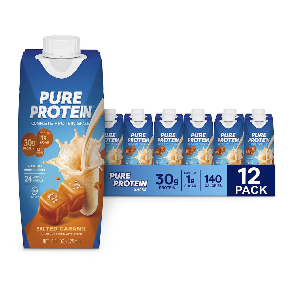 Secouer les caramels salés aux protéines pures, prêts à boire et amis kéto, les vitamines A, C, D et E Plus zinc pour soutenir la santé immunitaire, 11 Oz, 12 Compte