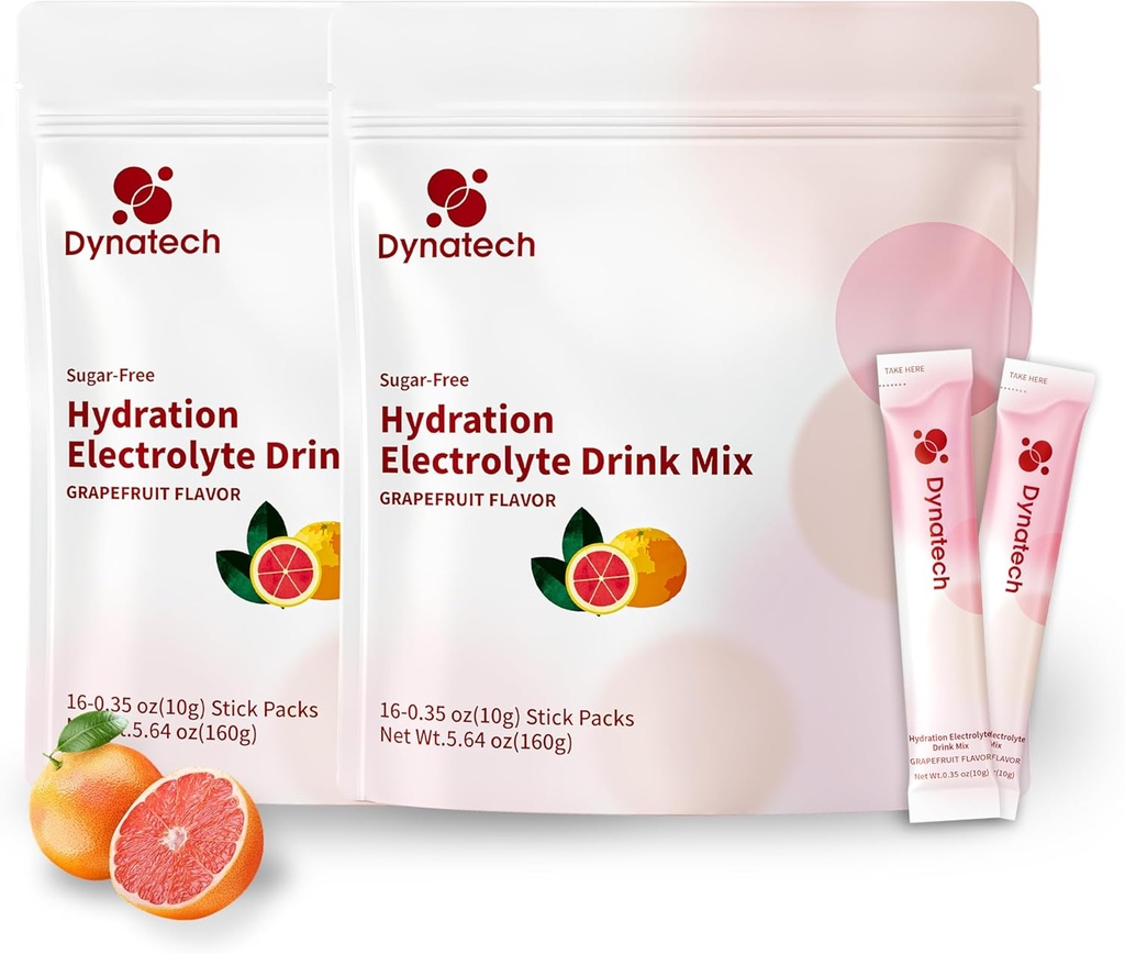 Dynatech Zero Sugar Electrolyte Drink Mix - Grapefruit - Hydration Pulver-Packets mit 10 Elektrolyten & Vitamine | Non-GMO, Glutenfrei, Vegan Elektrolyte Pulver-Packets | 32 Portionen