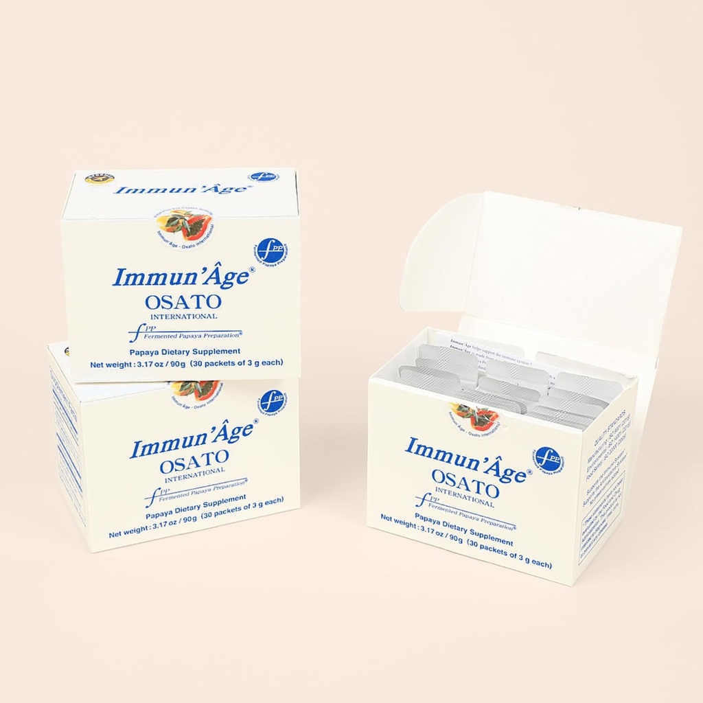 Fornitura IMMUN'GE 3-Month - Anti-invecchiamento, attivatore NRF2, Supporto Immune & Antiossidante, Supplemento di produzione di energia cellulare - 100% polvere di papaya fermentata giapponese - 3 scatole (30 confezioni x 3g per scatola)