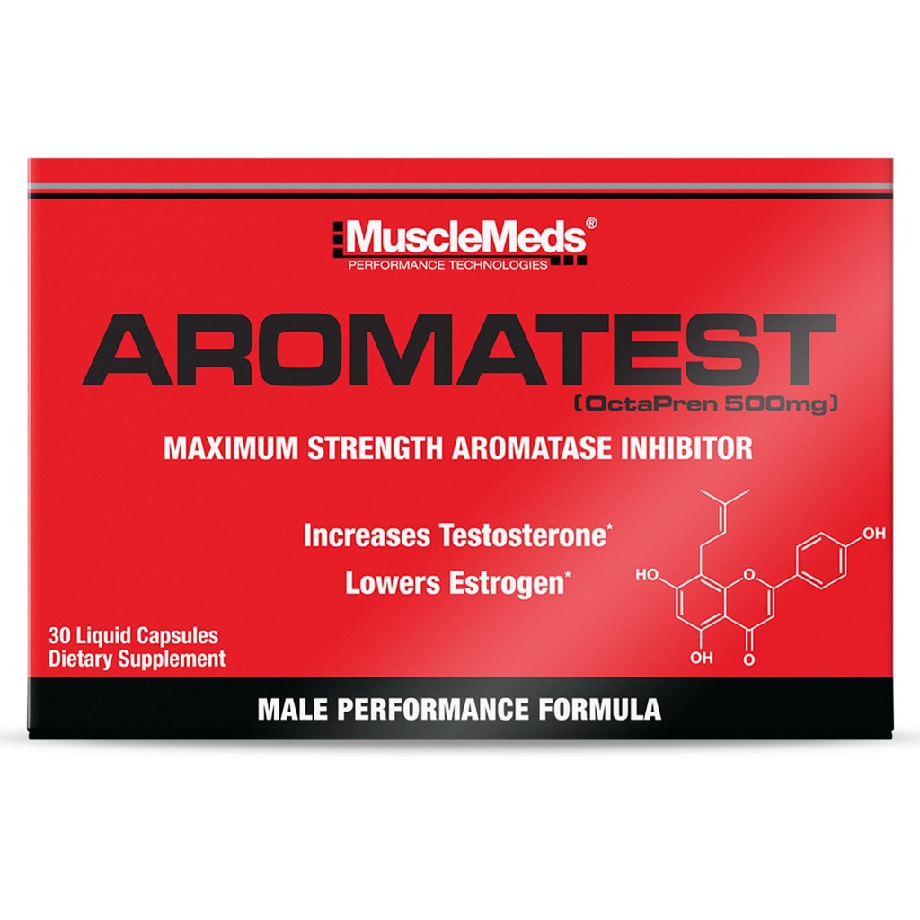 MuscleMeds AROMATEST Testostérone Booster & Aromatase Inhibiteur, Abaisse Estrogen, Supporte Muscle Building & Strength, Anti-Aging Hormone Remplacement pour les hommes, 30 Bouchons liquides