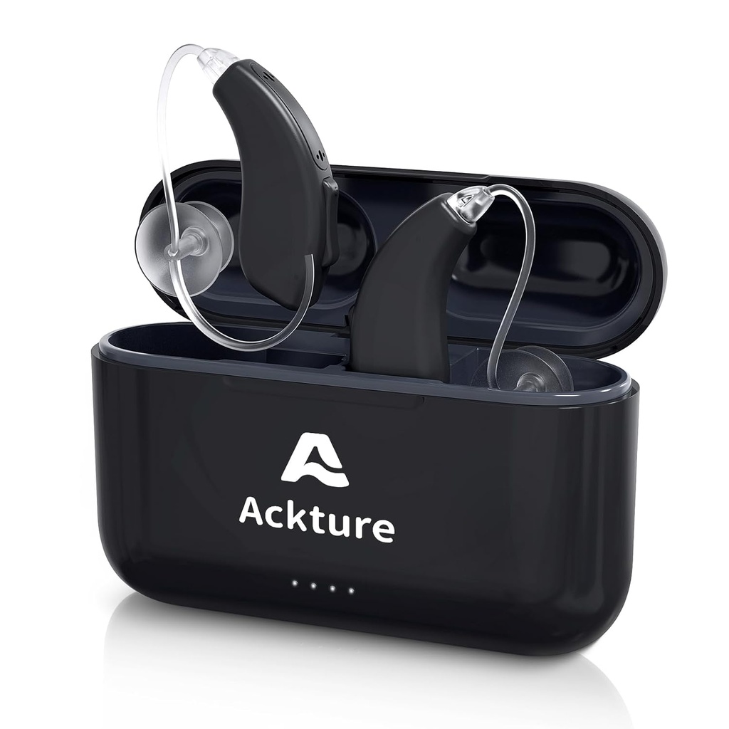 Aides auditives, aide auditive rechargeable pour les personnes âgées adultes avec annulation de bruit, amplificateur d'audition invisible numérique 16 canaux avec contrôle du volume, cas de charge portable, noir