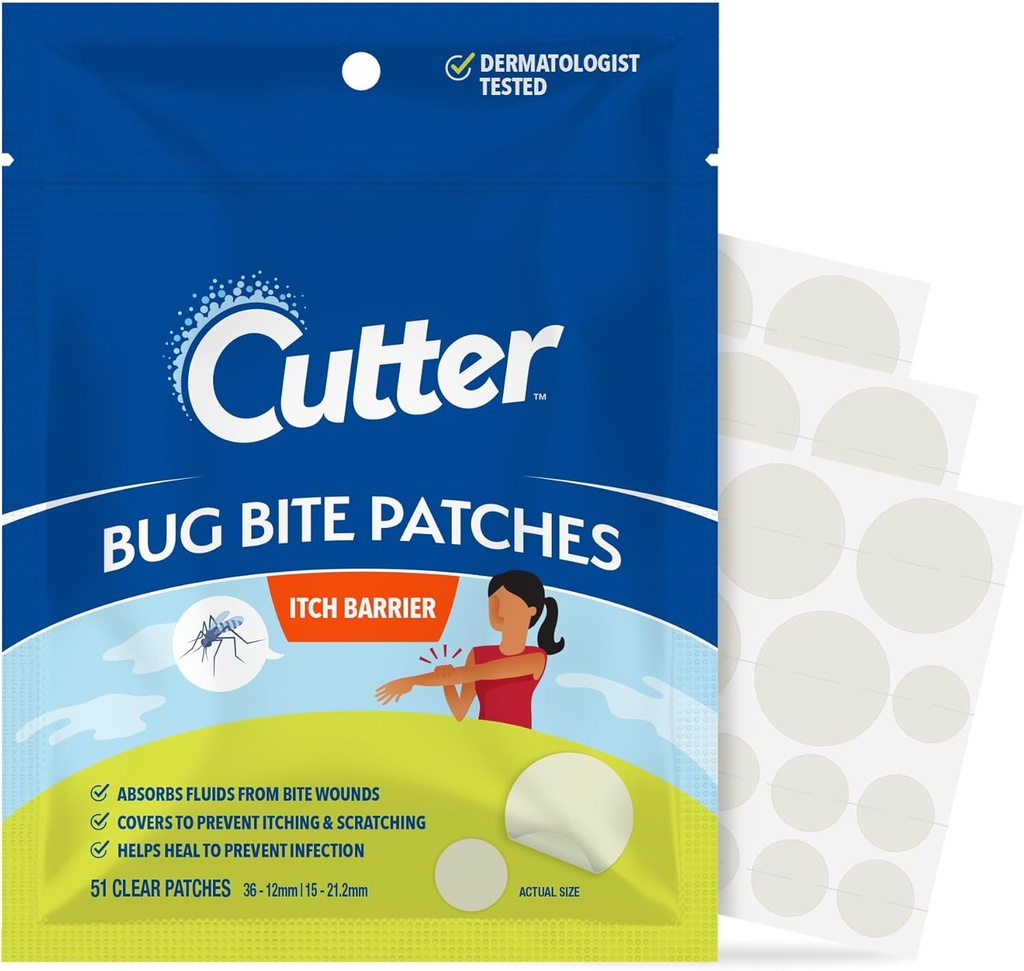 Cutter Bug Bite Patches Itch Relief Hydrocolloid Patches for Kids & Adults, Absorbs Fluids, Aiuta Guarigione, Previene Scratching, Mosquito Itch Relief, Hydrocortisone & Suction Tool Alternative, 51 Conte