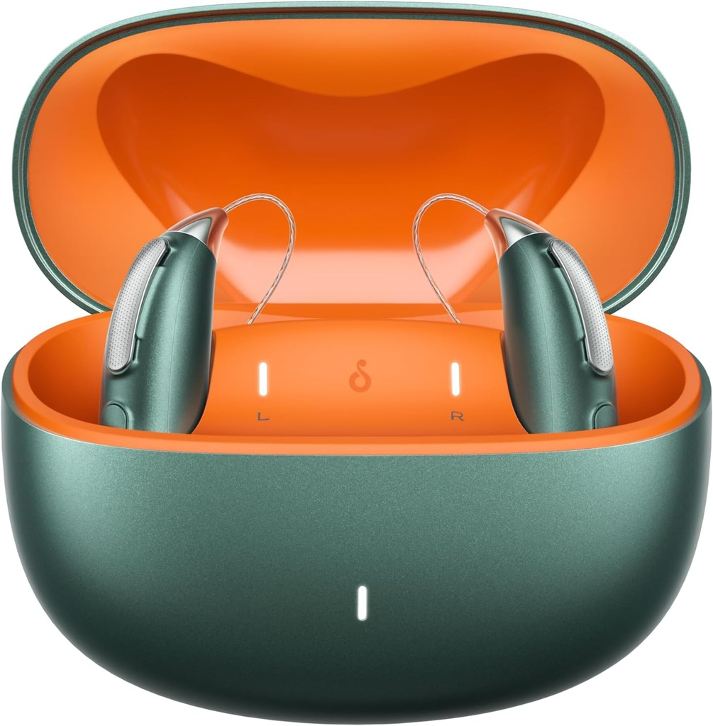 Wiederaufladbare Bluetooth Hörgeräte für Mild zu Schwerhörigkeit - OTC - Smart Fitting - RIC (Receiver-in-Canal) Design mit Geräuschreduzierung - Inklusive Ladebox, Grün