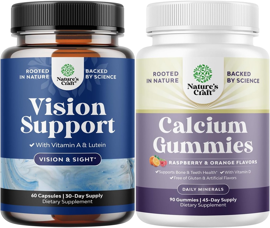 Bundle of Complete Eye Health Supplement für Erwachsene - Lutein 20mg Pro Servieren für Vision & Blue Light Protection mit Beta Carotene und hoher Absorption Calcium Gummis mit Vitamin D3 für Knochengesundheit