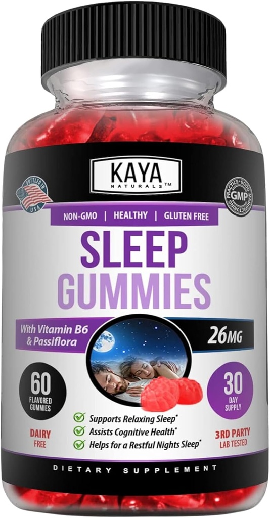 Kaya Naturals Melatonin Gummies (26mg) Integratore di salute e aiuto al sonno per gli adulti, ti aiuta a cadere Asleep naturalmente, Vitamina B6 Gummies - 60 Gummy Vitamine per le donne e gli uomini - fornitura di 30 giorni