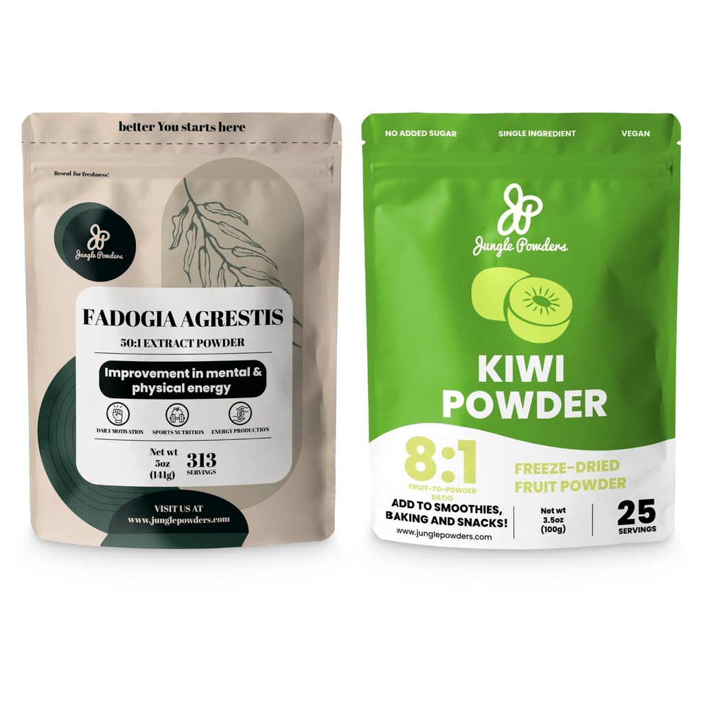 Bundle: 5oz Fadogia Agrestis Extract & 5oz Freeze-Dried Kiwi Fruit Powder - Pure Nigerian Fadogia for Traditional Drive & Passion Support & Unsweetened Kiwi Extract