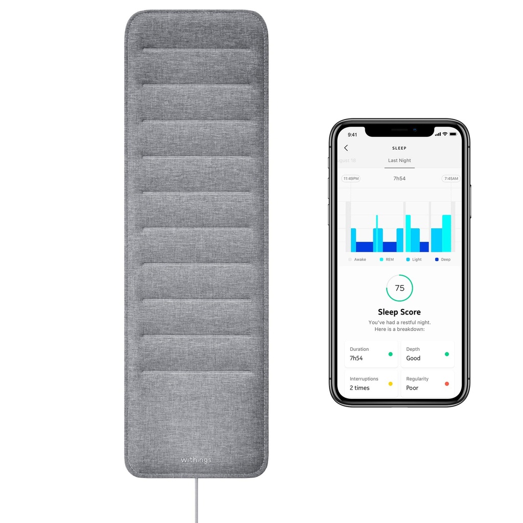 Withings Sleep - Sleep Tracking Pad sous le matelas avec l'analyse du cycle du sommeil