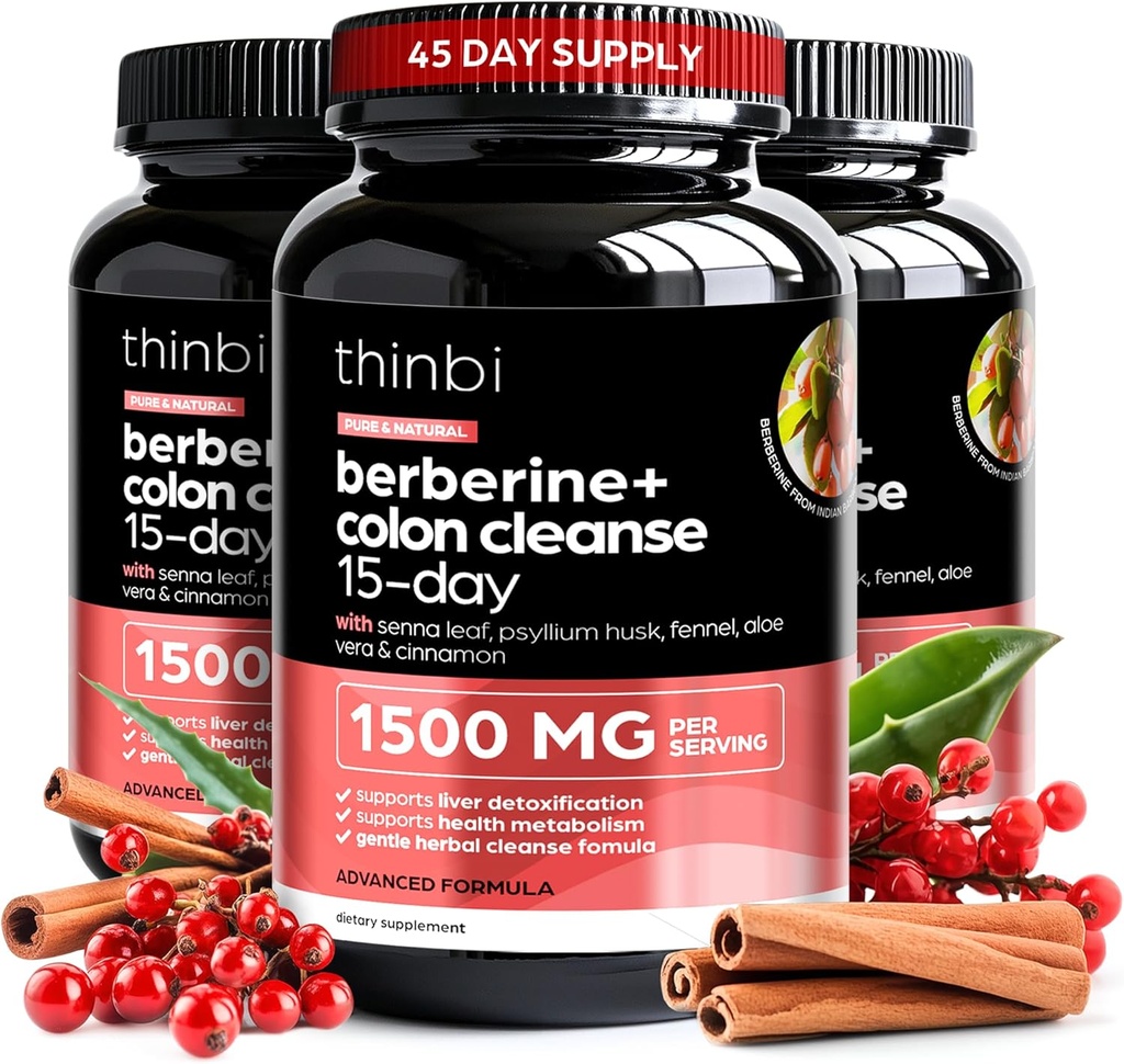 Colon Cleanse Berberine Supplement 1500mg - 3 Pack - 15-Tage Extrastärke für Männer und Frauen w/Senna Leaf, Fast-Acting Natural Laxative for Constipation Relief, Gut Health -Made in USA