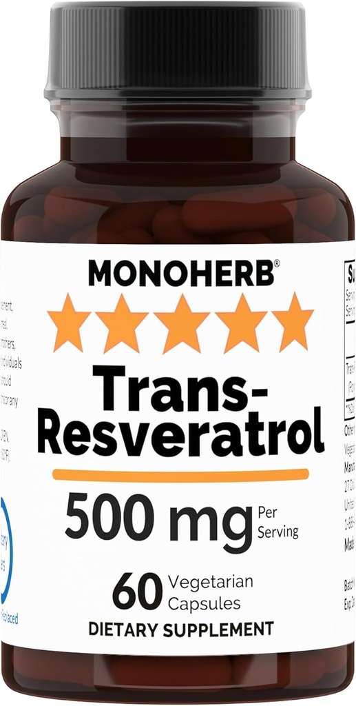 Trans Resveratrolo 500 mg - 60 capsule di veg | 250 mg per capsula - Serving Size 2 capsule: 500 mg - 30 Serve