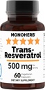 Trans Resveratrol 500 mg - 60 Veg Kapseln | 250 mg pro Kapsel - Serviergröße 2 Kapseln: 500 mg - 30 Portionen