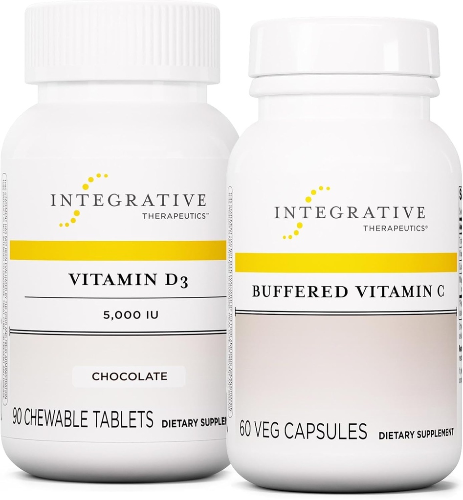 Integrative Therapie Bundle mit gepuffertem Vitamin C 1000 mg, 60 Kapseln & Vitamin D3 125 mcg, 90 Chewables - Gepuffertes Vitamin C für Antioxidantienunterstützung* - Vitamin D3 zur Unterstützung von Gesundheit*