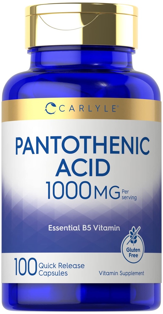 Carlyle Pantothensäure | 1000mg | 100 Kapseln | Essential B5 Vitamin | Non-GMO, Glutenfreie Ergänzung