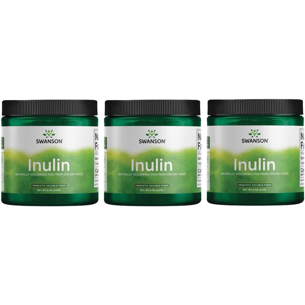 Inuline de Swanson - Poudre de fibre soluble prébiotique favorisant la santé digestive - FOS qui se produisent naturellement à partir de la racine de chicorée soutenant la performance globale de la gomme - (8 oz chacun) (3 paquets)