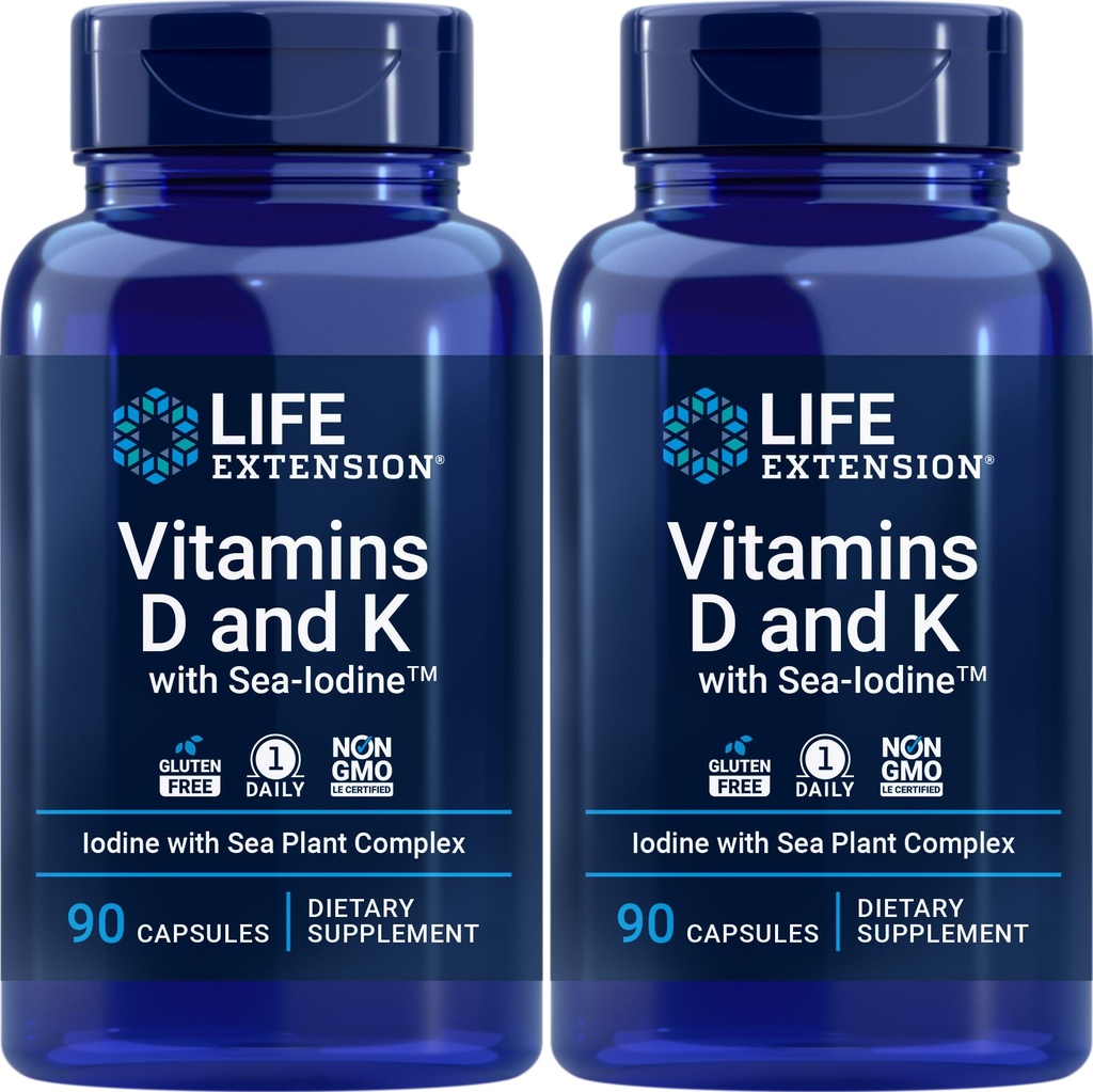 Lebensverlängerung Vitamine D und K mit Sea-Iodin, 90 Kapseln
