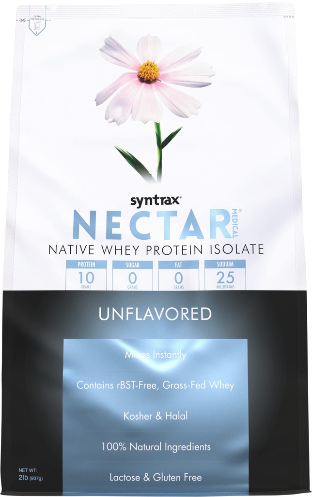 Syntrax Nutrition Nectar médical, toutes les protéines de lactosérum naturel, non aromatisé, 2 livres (2 livres, non aromatisé)