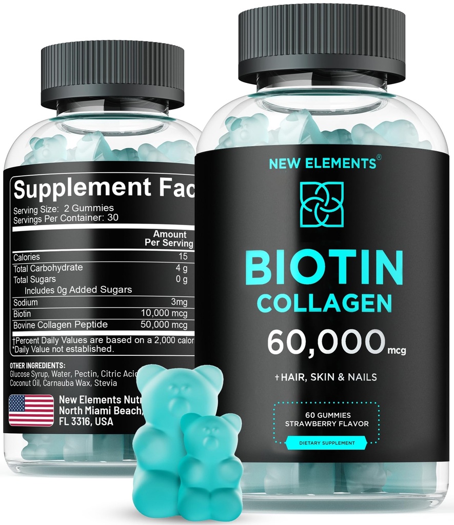 Biotin & Collagen Peptides Gummies - 50.000mcg Collagen + 10.000mcg Biotin | Hair, Skin & Nails Support for Men & Women | Hair Growth, Glowing Skin & Strong Nails | Non-GMO, Chewable, Great-Tasting