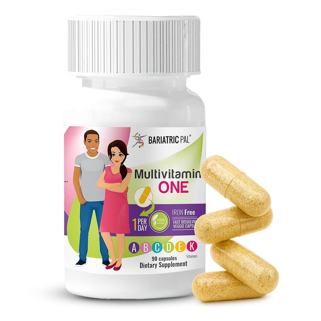 BariatricPal Multivitamin ONE 1 al giorno! Bariatric Multivitamin Capsule Iron Free | Facile da ingoiare Capsule | Vitamina per pazienti con chirurgia baratrica | 90 Count (3 mesi di alimentazione)