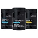 Sport Research Body Wellness Pack - Double Strength L-Theanine (Suntheanine) Ergänzung 200mg, Triple Strength Omega 3 Fish Oil (1250mg) und Vegan Vitamin D3 (5000 IU) + K2 (100mcg Mk7)
