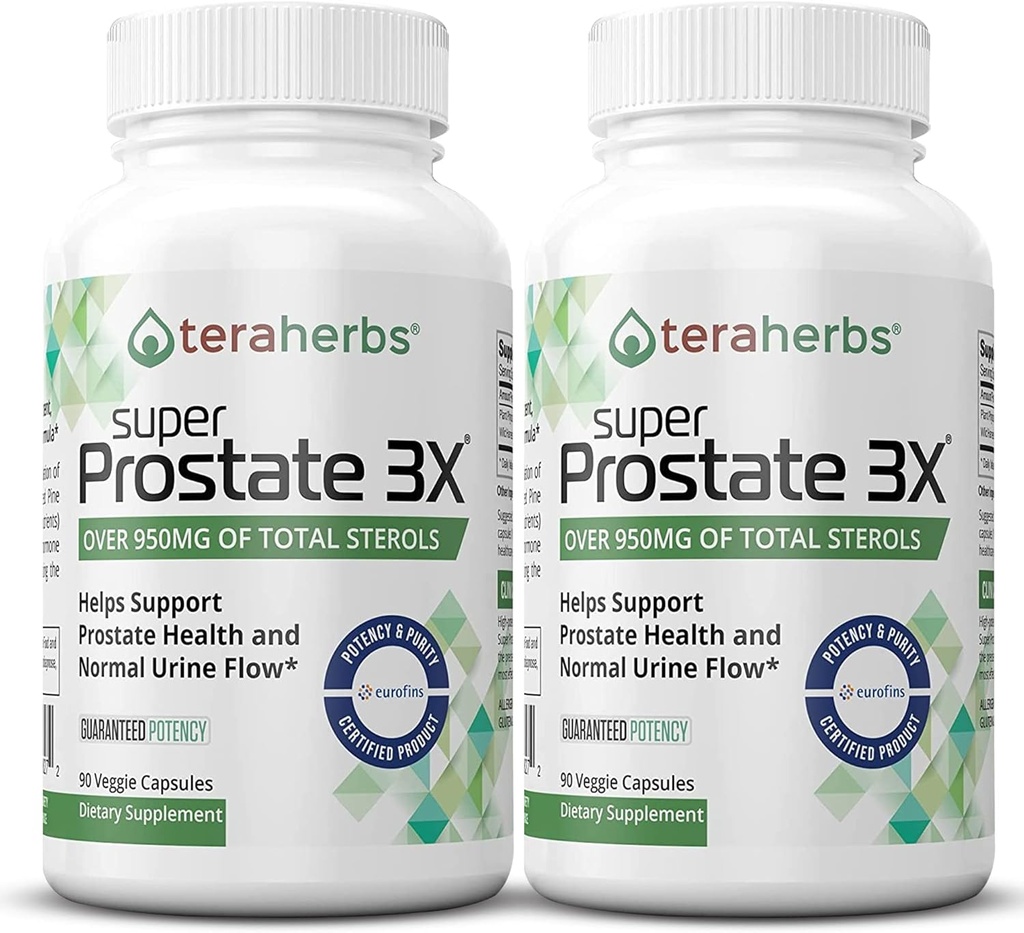 Tera Herbs Super Prostate 3X - Contrôle de la vésicule, équilibre hormonal et soutien pour la prostate élargie et l'urine fréquente - Suppléments de prostate pour hommes avec/Beta Sitostérol pas Saw Palmetto (2 Pack)