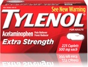 Tylenol Caplets de force extra avec 500 mg d'acétaminophène, analgésique et réducteur de fièvre, pour maux de tête, maux de dos et soulagement de la douleur menstruelle, 225 ct