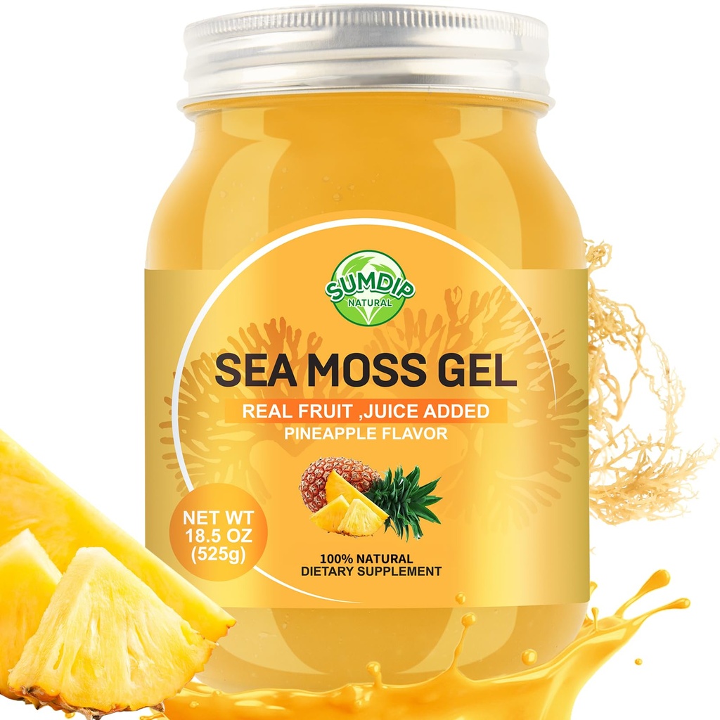 18.5OZ Sea Moss Gel, Raw Flavored Irish Seamoss Gel Immune und Verdauungsunterstützung Vitamin Mineral Supplements, Ananas