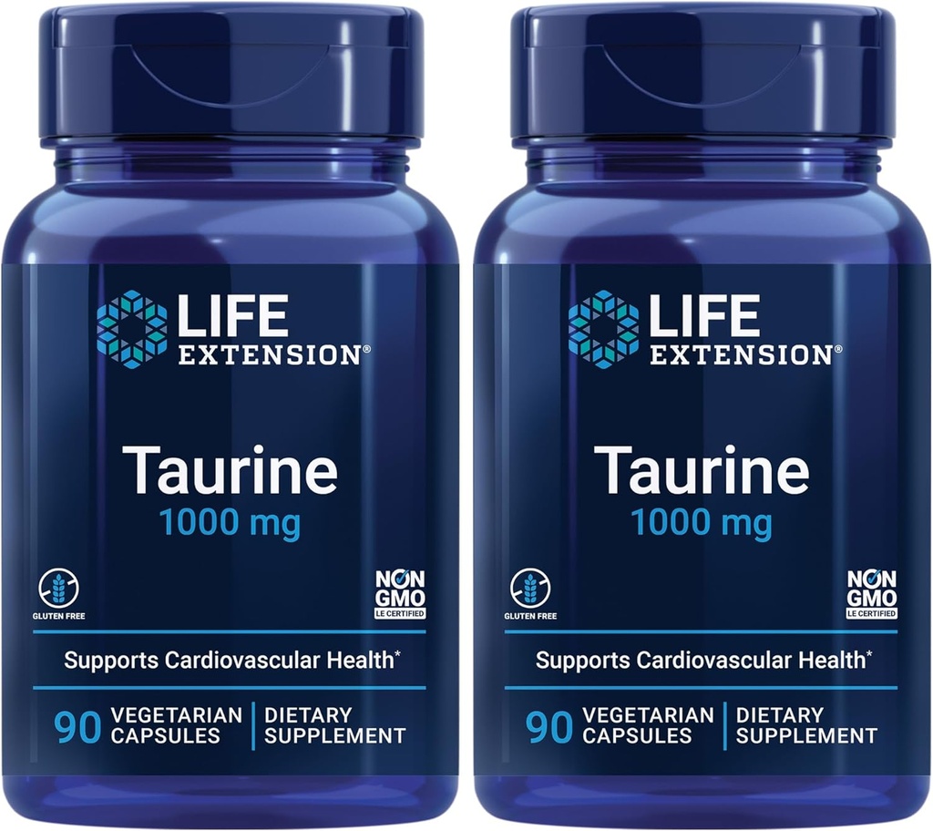 Lebensverlängerung Taurine, reine Taurine Aminosäure-Ergänzung, Herz, Leber und Gehirn Gesundheit, Langlebigkeit, Muskel und Bewegung, 1000 mg Dosis, Non-GMO, Gluten-Free - Two Pack - 90 Vegetarische Kapseln x 2