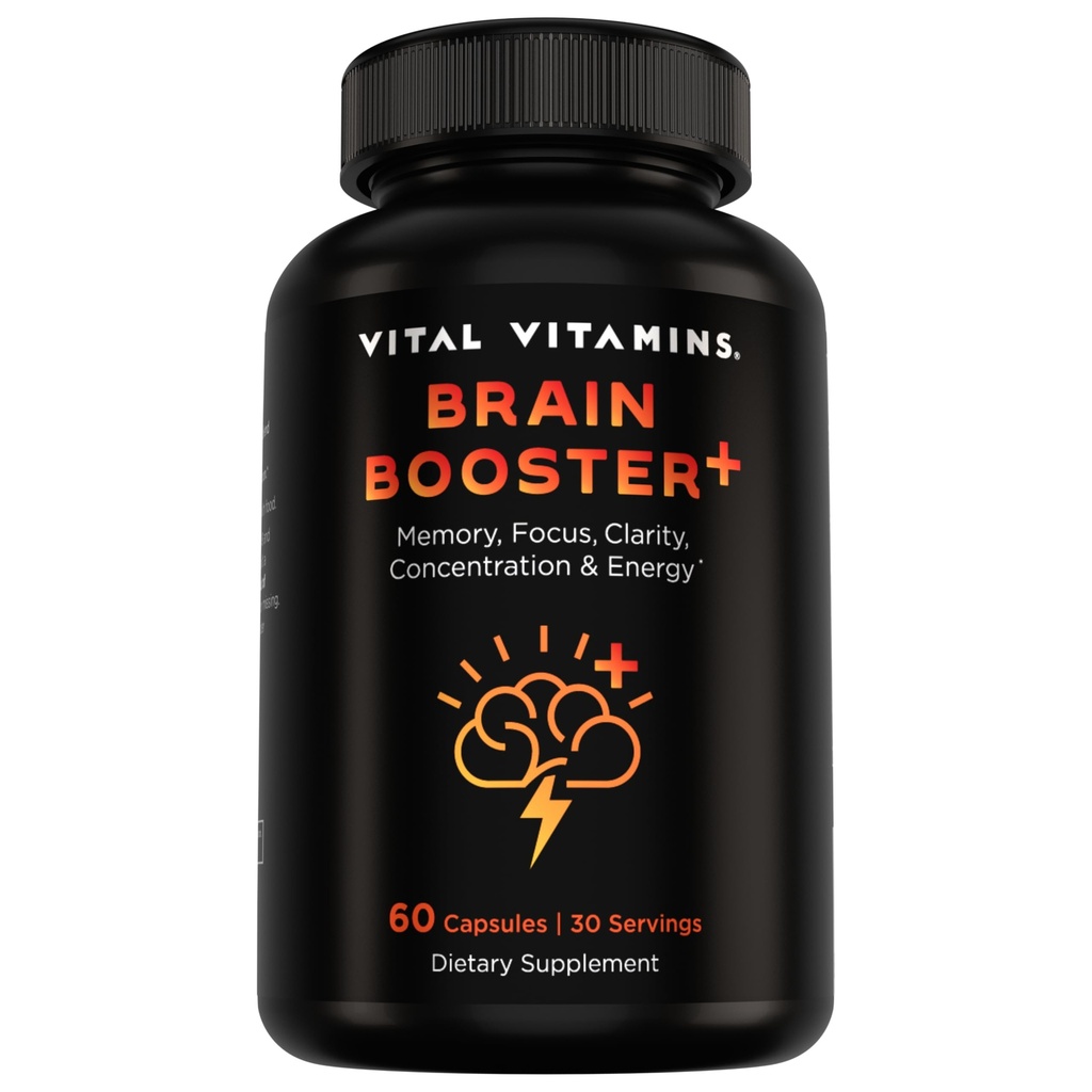 Vitamines vitales Supplément Cerveau Nootropique Plus - pour la mémoire, la concentration, l'énergie Neuro, la clarté - avec les champignons de la Mane du Lion - 60 Capsules