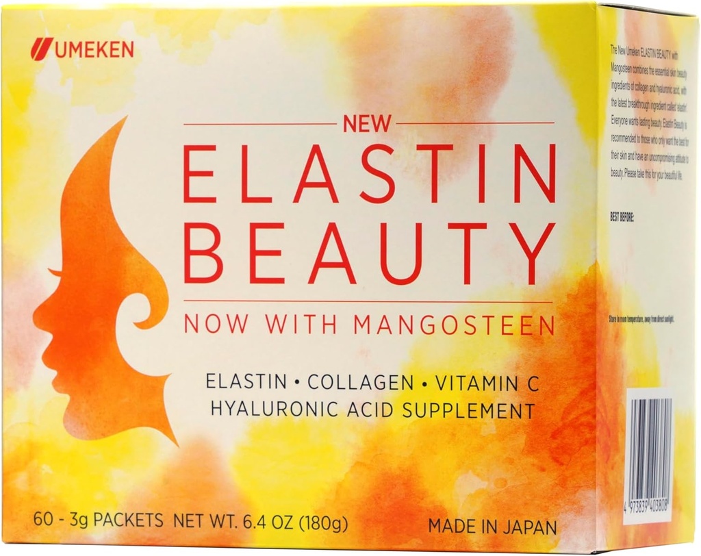 Umeken Elastin Beauty Powder Supplement con Peptidi di collagene, Acido ialuronico, Vitamina C e Mangosteen Fruit, Salute e Benessere delle donne, 1 mese di fornitura, 60 pacchetti